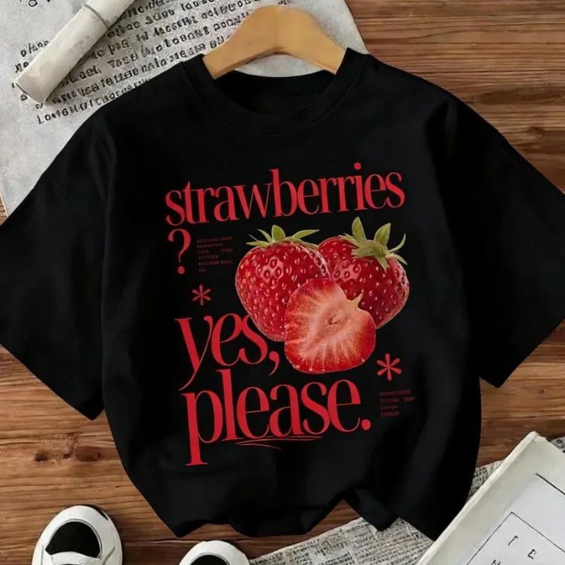Camiseta retro de algodón puro con estampado de fresas. - Image 2