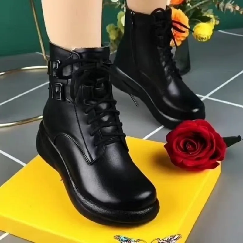 Botas de mujer 2025New Fashion Casual Ankle Boot Botas de cuero de marca de lujo para mujer Botas de plataforma antideslizantes para exteriores Botas Mujer - Image 3
