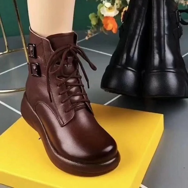 Botas de mujer 2025New Fashion Casual Ankle Boot Botas de cuero de marca de lujo para mujer Botas de plataforma antideslizantes para exteriores Botas Mujer - Image 2